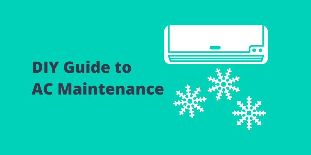 Illustration showing various DIY AC maintenance tasks, including changing air filters, cleaning coils, and using AC Drain FLO for hassle-free maintenance.